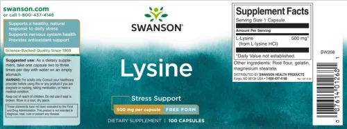 Swanson L-Lysine (Lizin) 500mg 100 kapszula