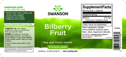 Swanson Fekete áfonya (Bilberry) gyümölcs 470 mg 100 kapszula