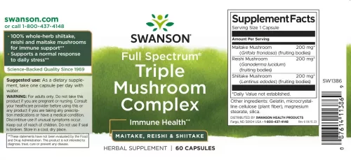 Swanson Triple Mushroom Complex 60 kapszula Maitake, Reishi, Shiitake gyógygomba