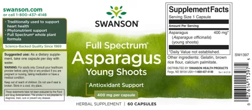 Swanson Asparagus 400MG Full spektrum Spárgacsíra kivonat 60 kapszula  