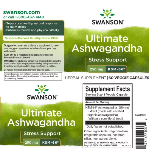 Swanson Ultimate Ashwagandha 250 mg 60 vegán kapszula 