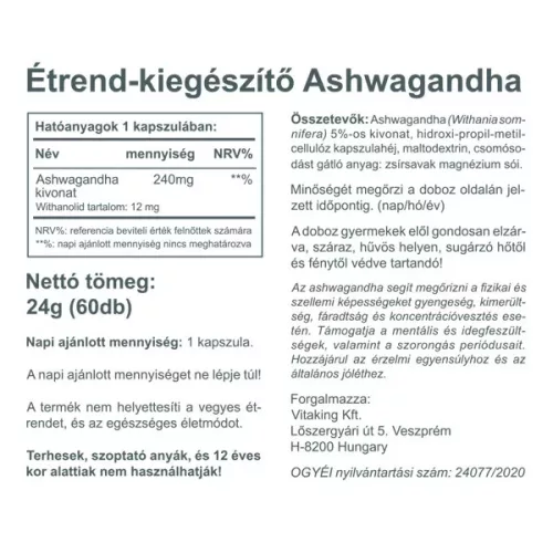 Vitaking Ashwaganda kivonat 240 mg 60 db kapszula