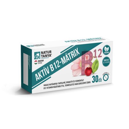 AKTÍV B12-MÁTRIX – kétféle aktív B12-vitamin, természetes vadcseresznye ízű rágótablettában Natur Tanya® 