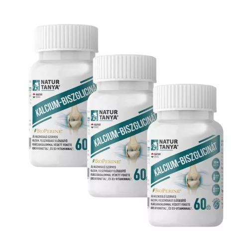 Natur Tanya  Kalcium-biszglicinát - világszabadalommal védett BioPerine és D3-vitamin 3x1 doboz TRIO pack 3x 60 db tabletta csomagban olcsóbb!