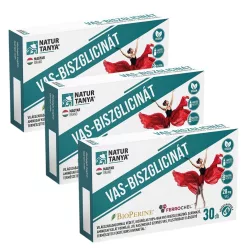   Natur Tanya  Vas - Biszglicinát Világszabadalommal védett vegán vaspótló 3x1 doboz TRIO pack 3x30db kapszula csomagban olcsóbb!