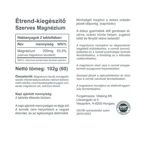 Vitaking Szerves Magnézium Taurát 60 tabletta