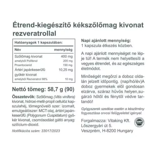 Vitaking Szőlőmag kivonat + Rezveratrol 80 kapszula