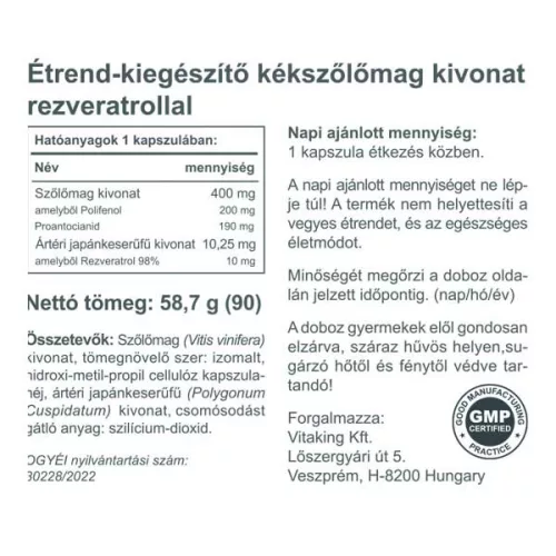 Vitaking Rezveratrol extra 125mg 80 vegan kapszula 