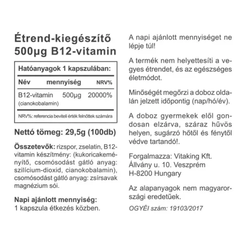 Vitaking B12-vitamin 500mcg 100 db kapszula 
