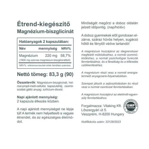Vitaking Szerves Magnézium Biszglicinát 80 db kapszula