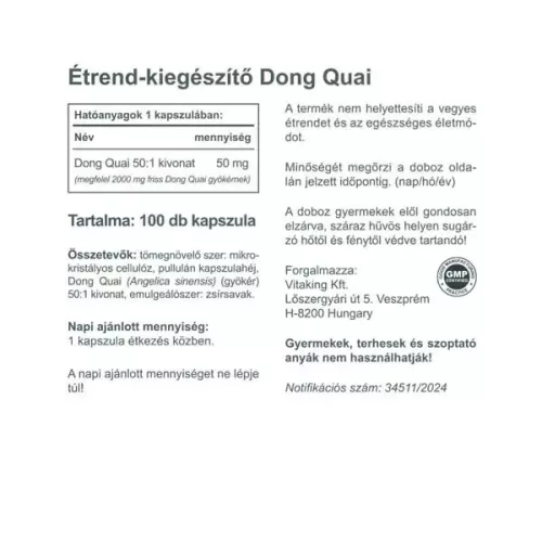 Vitaking Dong Quai kivonat 100 db vegán kapszula 