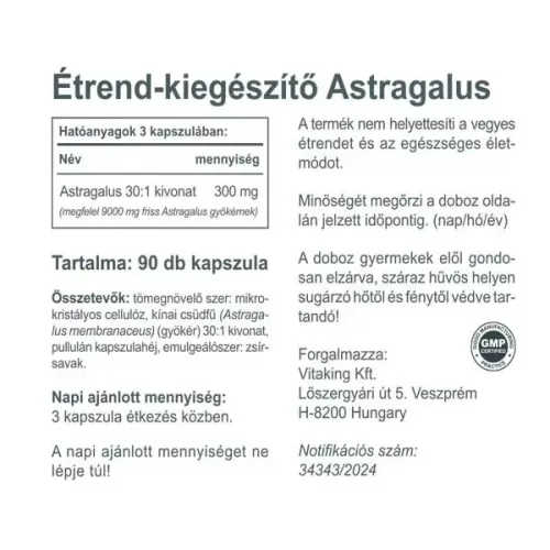 Vitaking Astragalus kivonat 300mg 90 db kapszula