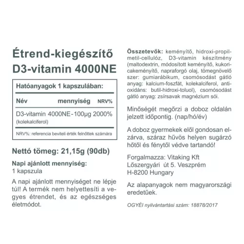Vitaking D3-vitamin 4000NE 90 db kapszula