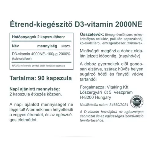 Vitaking D3-vitamin 2000NE 90 db kapszula
