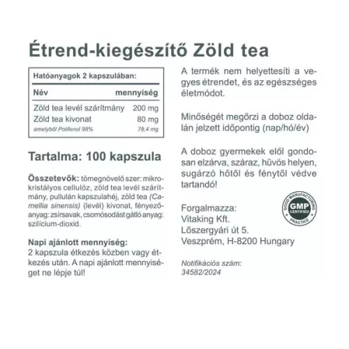 Vitaking Vitaking Zöld Tea polifenolokkal 100 kapszula