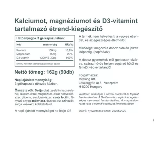 Vitaking CalMag citrát + D3-vitamin 90 db lágyzselatin kapszula