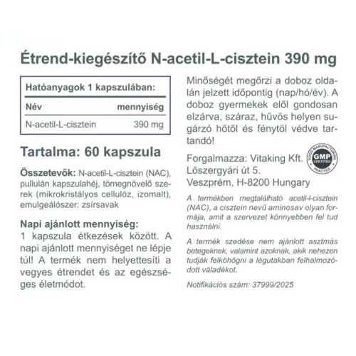 Vitaking NAC-390 mg (N-acetil-L-cisztein) 60 kapszula