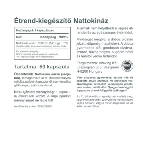 Vitaking Nattokináz Enzim 60 vegán kapszula