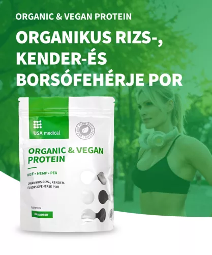 USA medical Vegán és organikus rizs, kender és borsófehérje por komplex 500 g