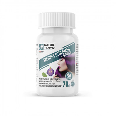 Natur Tanya Szerves, vegán szőlőmag és Ginkgo. 70 tabletta  95% OPC, 24% flavon glikozid és 6% terpén lakton!