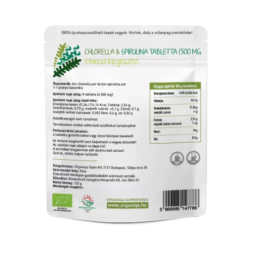 Organiqa Bio Chlorella&Spirulina 250 db tabletta 