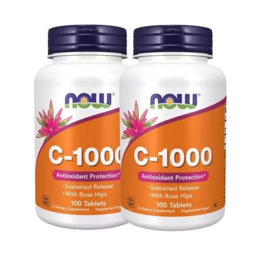 NOW Foods C-vitamin 1000 lassabb felszívódású csipkebogyóval DUO pack 2x100 tabletta