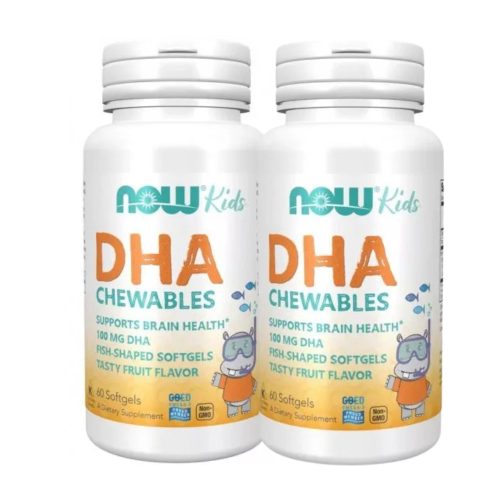Now Foods DHA 100 mg Kid's Omega 3 gyerek rágótabletta halolaj 2x1 doboz, 2x60 db csomagban olcsóbb!