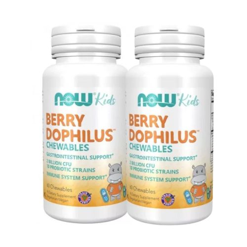 NOW Foods Berry Dophilus gyerek probiotikum DUO pack 2x60 rágótabletta erdei gyümölcs 