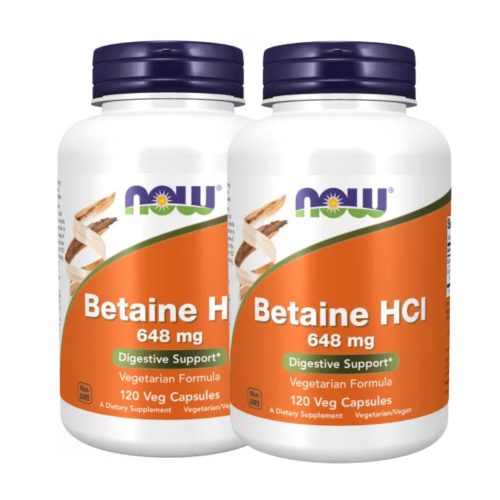 NOW Foods Betaine HCl 648 mg DUO pack 2x120 Veg Capsules