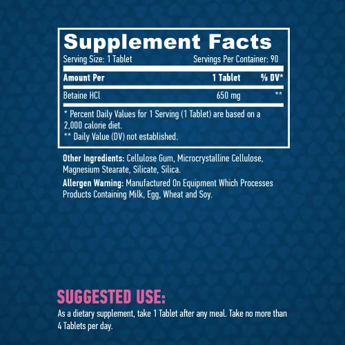 Haya Labs Betaine HCL 650mg / 90 Tabletta